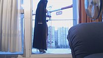 porn veiled muslim dancing on the balcony in front of a crane operator sex