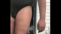 porn french chubby sissy femboy jinna wear one piece swimsuit when stretched her nipples and testicules sex