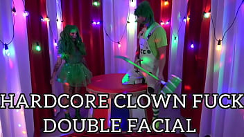 porn hardcore clown fuckfest ends with double facial sex